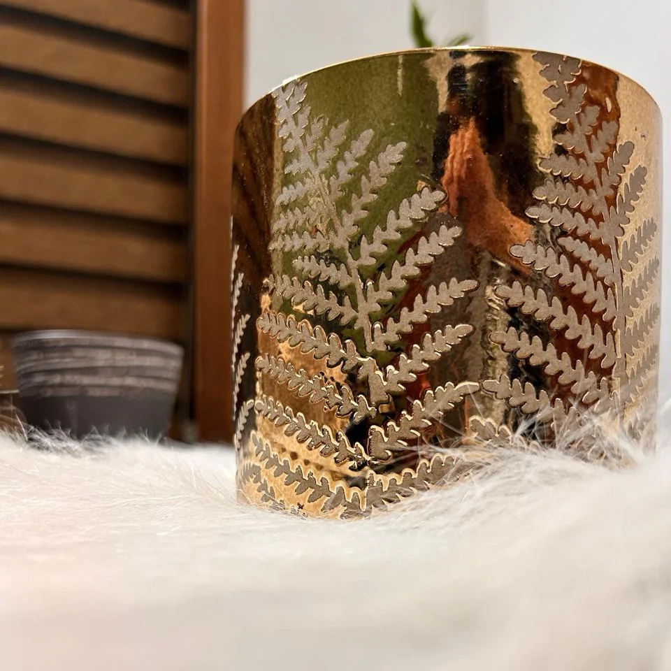 Golden Fern Design Decorative Candle Pot